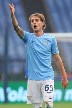 Roma, İtalya 14.01.2024: İtalyan Serie A TIM 2023-2024 futbol karşılaşmasında Nicolo Rovella Roma 'daki Olimpiyat Stadyumu' nda SS Lazio ABD Lecce 'ye karşı..