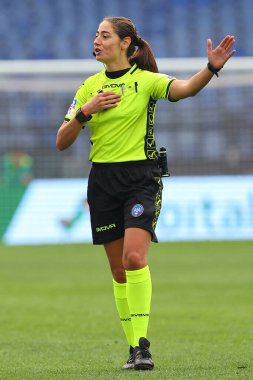 Roma, İtalya 14.01.2024: İtalyan Serisi A TIM 2023-2024 futbol karşılaşmasında kadın hakem Caputi Roma Olimpiyat Stadyumu 'nda SS Lazio ABD Lecce' ye karşı..