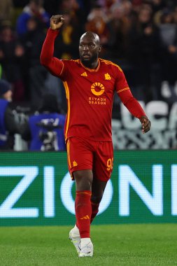 Roma, İtalya 20.01.2024: Roman Romelu Lukaku İtalya Serie A TIM 2023-2024 futbol karşılaşmasında Roma 'daki Olimpiyat Stadyumu' nda AS-Hellas Verona 'ya karşı oynanan karşılaşmada 2-0' lık skoru kutladı..