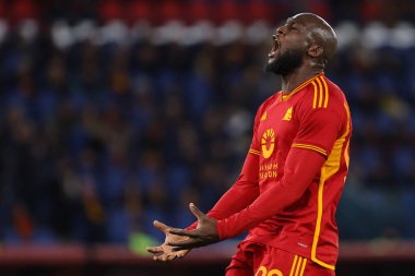 Roma, İtalya 20.01.2024: Roma 'dan Romelu Lukaku' nun çığlığı İtalyan Serie A TIM 2023-2024 futbol karşılaşması AS Roman Hellas Verona 'ya karşı Roma Olimpiyat Stadyumu' nda.