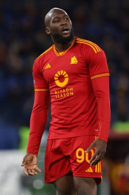 Roma, İtalya 20.01.2024: İtalyan Serie A TIM 2023-2024 futbol karşılaşmasında Romelu Lukaku Roma Olimpiyat Stadyumu 'nda AS Romanlar ve Hellas Verona karşı..
