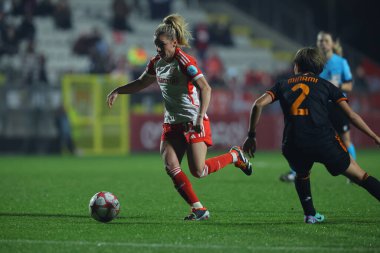 Roma, İtalya 24.01.2024: Bayern 'den Linda Dallmann, UEFA Kadınlar Şampiyonlar Ligi 2023-2024 futbol karşılaşması sırasında Roma' daki Tre fontane Stadyumu 'nda AS Roma ile FC Bayern Munchen arasında oynanan C aşaması C Grubu karşılaşmasında görev aldı..