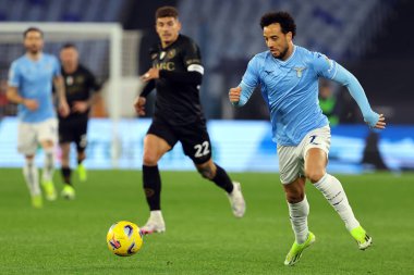 Roma, İtalya 28.01.2024: İtalyan Serie A TIM 2023-2024 futbol karşılaşması sırasında Felipe Anderson Roma Olimpiyat Stadyumu 'nda SS Lazio ile SSC Napoli karşılaşması.