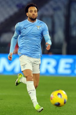 Roma, İtalya 28.01.2024: İtalyan Serie A TIM 2023-2024 futbol karşılaşması sırasında Felipe Anderson Roma Olimpiyat Stadyumu 'nda SS Lazio ile SSC Napoli karşılaşması.