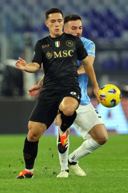 Roma, İtalya 28.01.2024: Napoli 'den Giacomo Raspadori, İtalya Serisi A TIM 2023-2024 futbol karşılaşması sırasında Roma' daki Olimpiyat Stadyumu 'nda SS Lazio' ya karşı SSC Napoli.