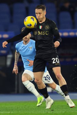 Roma, İtalya 28.01.2024: Napoli 'li Piotr Zielinski İtalyan Serisi A TIM 2023-2024 futbol karşılaşmasında Roma' daki Olimpiyat Stadyumu 'nda SS Lazio ile SSC Napoli karşılaşacak..