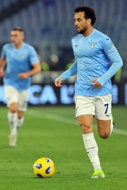 Roma, İtalya 28.01.2024: İtalyan Serie A TIM 2023-2024 futbol karşılaşması sırasında Felipe Anderson Roma Olimpiyat Stadyumu 'nda SS Lazio ile SSC Napoli karşılaşması.