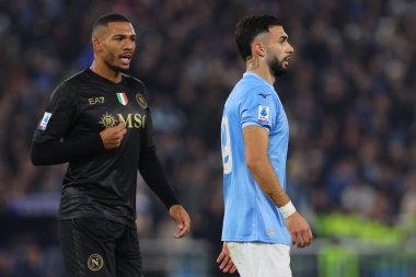 Roma, İtalya 28.01.2024: Napoli 'li Juan İsa, Lazio' lu Taty Castellanos İtalyan Serisi A TIM 2023-2024 futbol karşılaşması sırasında Roma 'daki Olimpiyat Stadyumu' nda SS Lazio 'ya karşı SSC Napoli.