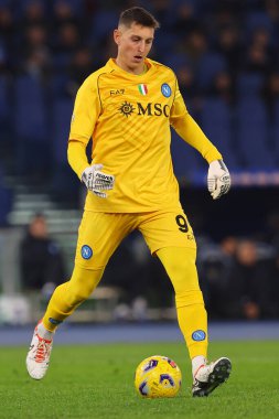 Roma, İtalya 28.01.2024: Napoli 'li Pierluigi Gollini İtalya Serisi A TIM 2023-2024 futbol karşılaşmasında Roma' daki Olimpiyat Stadyumu 'nda SS Lazio ile SSC Napoli karşı karşıya..