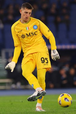 Roma, İtalya 28.01.2024: Napoli 'li Pierluigi Gollini İtalya Serisi A TIM 2023-2024 futbol karşılaşmasında Roma' daki Olimpiyat Stadyumu 'nda SS Lazio ile SSC Napoli karşı karşıya..