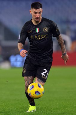 Roma, İtalya 28.01.2024 Napoli 'li Matteo Politano: İtalya Serisi A TIM 2023-2024 futbol karşılaşması sırasında Roma Olimpiyat Stadyumu' nda SS Lazio ile SSC Napoli karşılaşması.