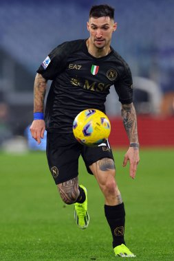 Roma, İtalya 28.01.2024 Napoli 'li Matteo Politano: İtalya Serisi A TIM 2023-2024 futbol karşılaşması sırasında Roma Olimpiyat Stadyumu' nda SS Lazio ile SSC Napoli karşılaşması.