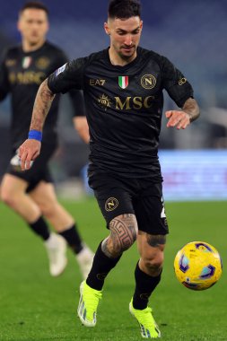 Roma, İtalya 28.01.2024 Napoli 'li Matteo Politano: İtalya Serisi A TIM 2023-2024 futbol karşılaşması sırasında Roma Olimpiyat Stadyumu' nda SS Lazio ile SSC Napoli karşılaşması.