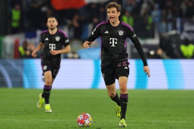 Roma, İtalya 14.2.2024: Bayern Münih 'ten Thomas Muller Uefa Şampiyonlar Ligi 2023-2024 maçında 16' ncı tur SS Lazio FC Bayern Mucnhen 'e karşı Roma Olimpiyat Stadyumu' nda oynandı..