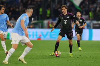 Roma, İtalya 14.2.2024: Bayern Münih 'ten Thomas Muller Uefa Şampiyonlar Ligi 2023-2024 maçında 16' ncı tur SS Lazio FC Bayern Mucnhen 'e karşı Roma Olimpiyat Stadyumu' nda oynandı..