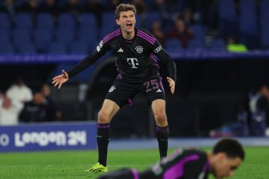 Roma, İtalya 14.2.2024: Bayern Münih 'ten Thomas Muller Uefa Şampiyonlar Ligi 2023-2024 maçında 16' ncı tur SS Lazio FC Bayern Mucnhen 'e karşı Roma Olimpiyat Stadyumu' nda oynandı..