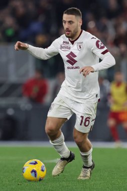 Roma, İtalya 26.02.2024: İtalya Serie A TIM 2023-2024 futbol karşılaşması sırasında Torino Vlasiç Roma Olimpiyat Stadyumu 'nda AS ROMA FC Torino' ya karşı.