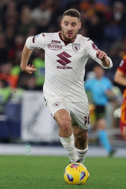 Roma, İtalya 26.02.2024: İtalya Serie A TIM 2023-2024 futbol karşılaşması sırasında Torino Vlasiç Roma Olimpiyat Stadyumu 'nda AS ROMA FC Torino' ya karşı.