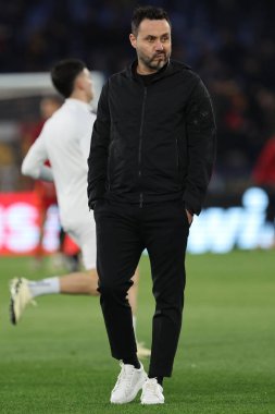 Roma, İtalya 07.03.2024: UEFA Avrupa Ligi 2023-2024, 16. tur, Roma 'daki Olimpiyat Stadyumu' nda AS Romanlarına karşı Brighton & Hove Albion arasındaki futbol maçı.