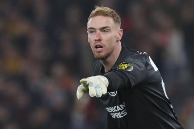 Roma, İtalya 07.03.2024: UEFA Avrupa Ligi 2023-2024 döneminde Brighton 'dan Jason Steele, Roma' daki Olimpiyat Stadyumu 'nda AS Romanlarına karşı Brighton & Hove Albion arasındaki futbol karşılaşması..