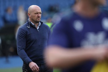 Roma, İtalya 09.03.2024: Gregor Townsend teknik direktör İskoçya Guinness Altı Milletler 2024 turnuva karşılaşmasında İtalya ile İskoçya arasında 9 Mart 2024 tarihinde İtalya 'nın başkenti Roma' da oynanan Stadio Olimpico 'da oynanan karşılaşmada ısındı.