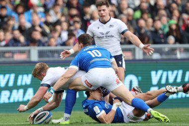 Roma, İtalya 09.03.2024: Kyle Steyn (İskoçya) 9 Mart 2024 tarihinde İtalya ile İskoçya arasında İtalya 'nın başkenti Roma' da oynanan Guinness Altı Milletler 2024 turnuva maçında gol attı.