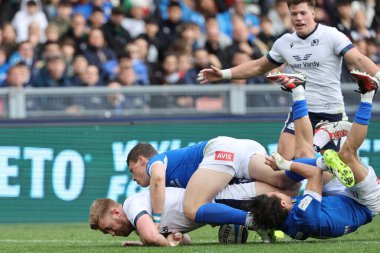 Roma, İtalya 09.03.2024: Kyle Steyn (İskoçya) 9 Mart 2024 tarihinde İtalya ile İskoçya arasında İtalya 'nın başkenti Roma' da oynanan Guinness Altı Milletler 2024 turnuva maçında gol attı.