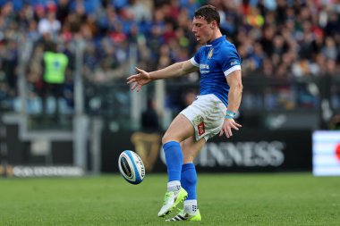 Roma, İtalya 09.03.2024: Paolo GARBISI (İtalya) Guinness Altı Milletler 2024 turnuvası sırasında İtalya ile İskoçya arasında 9 Mart 2024 tarihinde İtalya 'nın başkenti Roma' da oynanan Stadio Olimpico 'da oynanan karşılaşma.