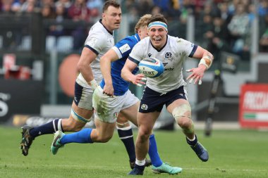 Roma, İtalya 09.03.2024: Rory Darge (cc) (İskoçya) İtalya ile İskoçya arasında 9 Mart 2024 'te İtalya' nın başkenti Roma 'da oynanan Guinness Altı Milletler 2024 turnuva karşılaşmasında