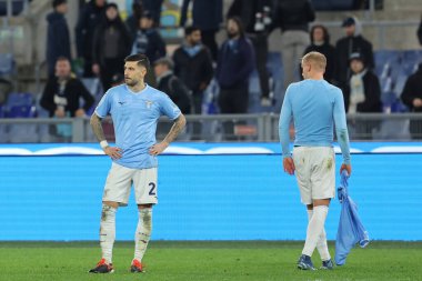 Roma, İtalya 11.03.2024: İtalyan Serie A TIM 2023-2024 futbol karşılaşmasında Lazio, Udinese Calcio 'ya karşı Roma Olimpiyat Stadyumu' nda oynanan karşılaşmada Lazio oyuncularının hayal kırıklığı.