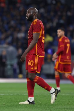 Roma, İtalya 17.03.2024: Roma 'dan Romelu Lukaku İtalya Serie A TIM 2023-2024 futbol karşılaşmasında AS Romanlar ABD' li Sassuolo Calcio 'ya karşı Roma Olimpiyat Stadyumu' nda.
