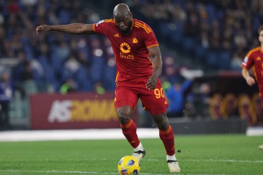 Roma, İtalya 17.03.2024: Roma 'dan Romelu Lukaku İtalya Serie A TIM 2023-2024 futbol karşılaşmasında AS Romanlar ABD' li Sassuolo Calcio 'ya karşı Roma Olimpiyat Stadyumu' nda.