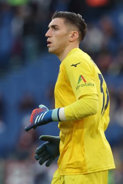 Roma, İtalya 06.04.2024: İtalyan Serisi A TIM 2023-2024 futbol karşılaşması sırasında Lazio Cristos Mandas Roma Olimpiyat Stadyumu 'nda AS ROMA SS LAZIO' ya karşı.