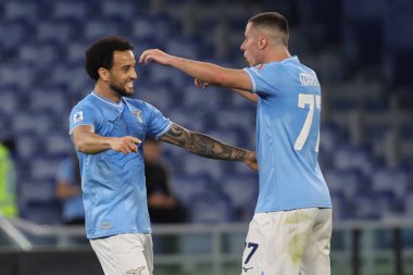 Roma, İtalya 12.04.2024: Lazio 'dan Felipe Anderson 3-1 gol attı ve İtalya Serie A TIM 2023-2024 futbol müsabakasında takımla birlikte Roma' daki Olimpiyat Stadyumu 'nda SS LAZIO-SALERNITANA CALCIO.