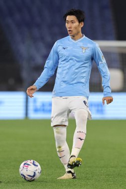 Roma, İtalya 12.04.2024: İtalyan Serisi A TIM 2023-2024 futbol müsabakası sırasında Daichi Kamada Roma 'daki Olimpiyat Stadyumu' nda SS LAZIO vs SALERNITANA CALCIO.