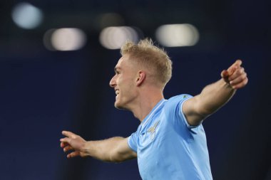 Roma, İtalya 12.04.2024: Lazio 'dan Gustav Isaksen 4-1 gol attı ve İtalya Serisi A TIM 2023-2024 futbol müsabakası sırasında Roma' daki Olimpiyat Stadyumu 'nda SS LAZIO - SALERNITANA CALCIO.