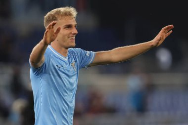 Roma, İtalya 12.04.2024: Lazio 'dan Gustav Isaksen 4-1 gol attı ve İtalya Serisi A TIM 2023-2024 futbol müsabakası sırasında Roma' daki Olimpiyat Stadyumu 'nda SS LAZIO - SALERNITANA CALCIO.