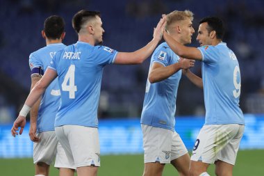 Roma, İtalya 12.04.2024: Lazio 'dan Gustav Isaksen 4-1 gol attı ve İtalya Serisi A TIM 2023-2024 futbol müsabakası sırasında Roma' daki Olimpiyat Stadyumu 'nda SS LAZIO - SALERNITANA CALCIO.