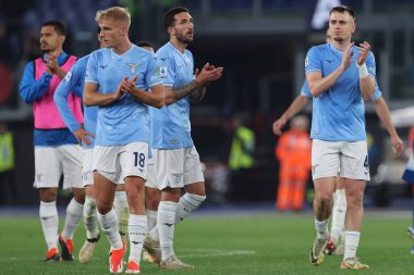 Roma, İtalya 12.04.2024: Serie A TIM 2023-2024 futbol karşılaşması sonunda Lazio takımı Roma Olimpiyat Stadyumu 'nda SS LAZIO-SALERNITANA CALCIO' ya karşı.
