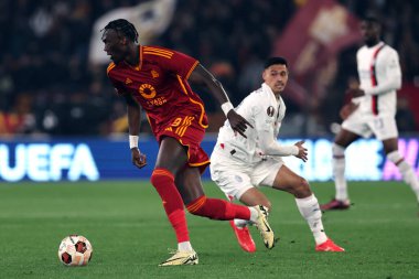 Roma, İtalya 18.04.2024: UEFA Avrupa Ligi 2023-2024 sezonunda Tammy Abraham Roma Olimpiyat Stadyumu 'nda AS Roman ve AC Milan arasında oynanan çeyrek final maçı..