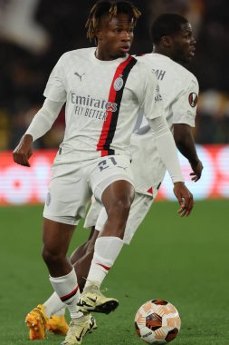Roma, İtalya 18.04.2024: Milan 'dan Samuel Chukwueze UEFA Avrupa Ligi 2023-2024 çeyrek final maçında, AS Roman ve AC Milan arasındaki Roma Olimpiyat Stadyumu karşılaşmasında.