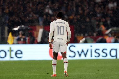 Roma, İtalya 18.04.2024: UEFA Avrupa Ligi 2023-2024 sezonunda Milano 'dan Rafael Leao, çeyrek final, AS Roman ve AC Milan arasında Roma Olimpiyat Stadyumu' nda oynanan karşılaşma..