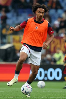 Roma, İtalya 22.04.2024: İtalyan Serie A TIM 2023-2024 futbol karşılaşması öncesinde Bologna 'dan Joshua Zirkzee Roma' daki Olimpiyat Stadyumu 'nda AS ROMA - BOLOGNA FC 1909.