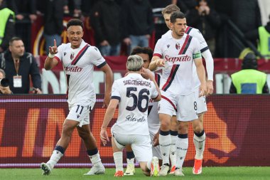 Roma, İtalya 22.04.2024: Bologna 'dan Joshua Zirkzee 0-2' lik golü attı ve İtalya Serisi A TIM 2023-2024 futbol müsabakası sırasında Roma 'daki Olimpiyat Stadyumu' nda AS ROMA BOLOGNA FC 1909 'a karşı.