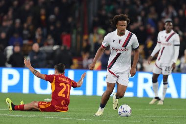 Roma, İtalya 22.04.2024: İtalyan Serisi A TIM 2023-2024 futbol karşılaşmasında Bologna 'dan Joshua Zirkzee AS ROMA' ya karşı BOLOGNA FC 1909 Roma Olimpiyat Stadyumu 'nda.