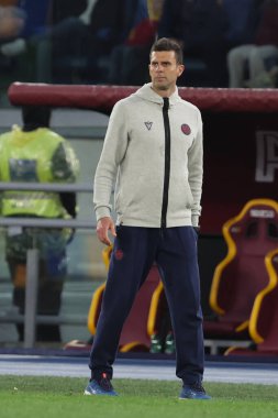 Roma, İtalya 22.04.2024: İtalyan Serisi A TIM 2023-2024 futbol karşılaşması sırasında Thiago Motta, BOLOGNA FC 1909 'a karşı Roma Olimpiyat Stadyumu' nda.