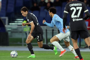 Roma, İtalya 23.04.2024: İtalya Kupası sırasında Juventus Federico Chiesa - Coppa Italia Frecciarossa 2023-2024 yarı final futbol müsabakası derbisi SS LAZIO JUVENTUS FC 1909 Roma Olimpiyat Stadyumu 'nda.