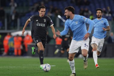 Roma, İtalya 23.04.2024: İtalya Kupası sırasında Juventus Federico Chiesa - Coppa Italia Frecciarossa 2023-2024 yarı final futbol müsabakası derbisi SS LAZIO JUVENTUS FC 1909 Roma Olimpiyat Stadyumu 'nda.