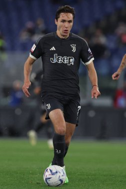 Roma, İtalya 23.04.2024: İtalya Kupası sırasında Juventus Federico Chiesa - Coppa Italia Frecciarossa 2023-2024 yarı final futbol müsabakası derbisi SS LAZIO JUVENTUS FC 1909 Roma Olimpiyat Stadyumu 'nda.