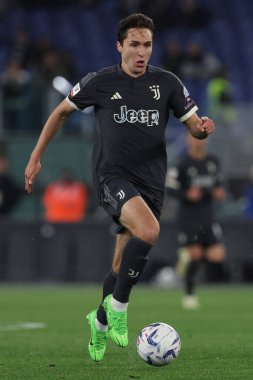 Roma, İtalya 23.04.2024: İtalya Kupası sırasında Juventus Federico Chiesa - Coppa Italia Frecciarossa 2023-2024 yarı final futbol müsabakası derbisi SS LAZIO JUVENTUS FC 1909 Roma Olimpiyat Stadyumu 'nda.